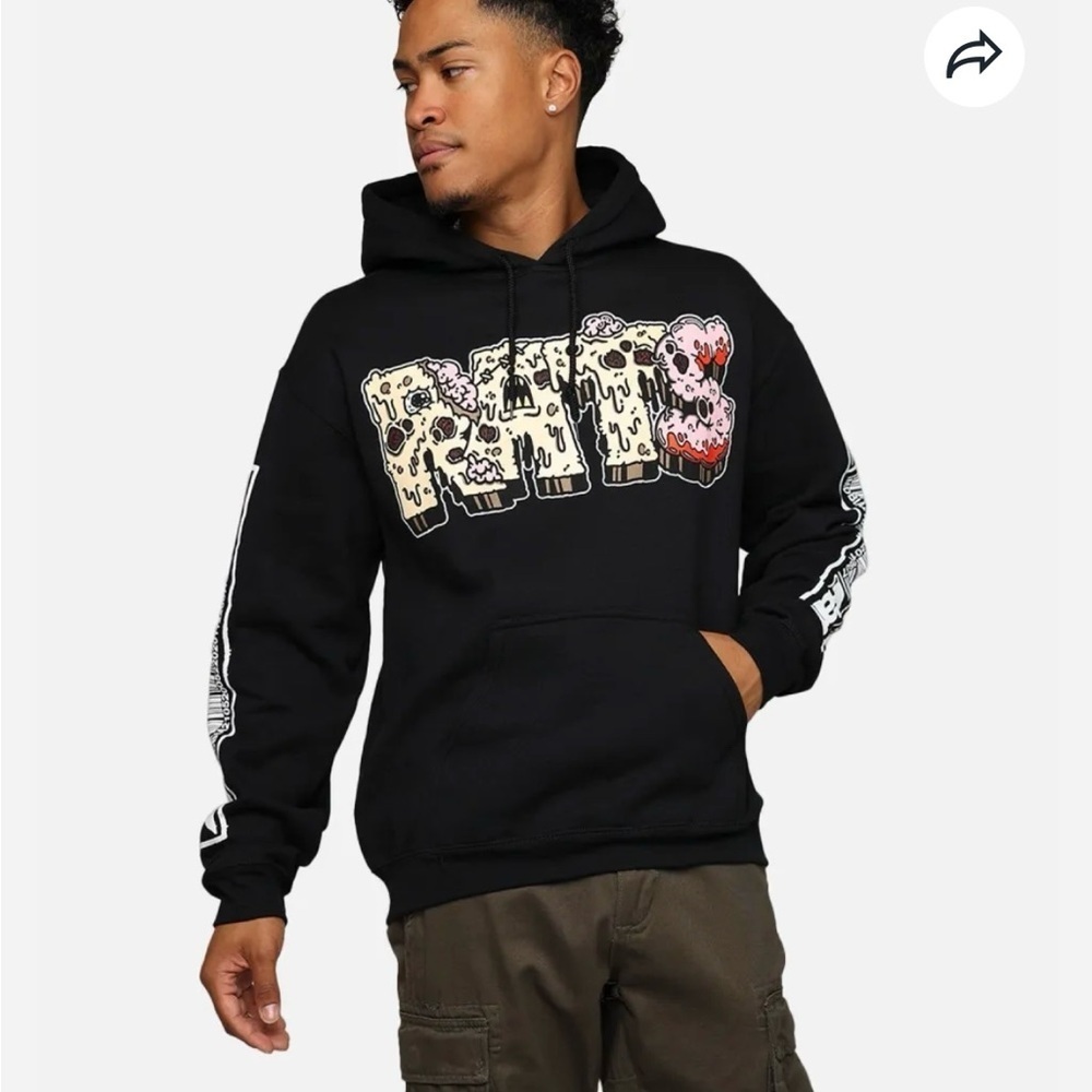 Rats Get Fat Ratty The 13th Graphic Hoodie Black Men's Size Medium Pocket